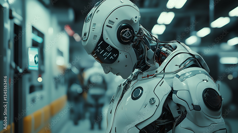 Futuristic Android with Metallic Texture in Robotics Lab | Advanced Robotic Innovation & Artificial Intelligence Imagery Futuristic Android with Metallic Texture in Robotics Lab | Advanced Robotic Innovation & Artificial Intelligence Imagery