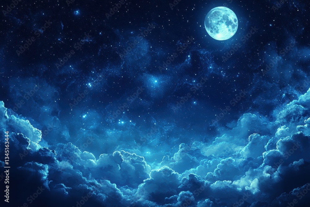 Night sky filled with stars and a crescent moon over wispy clouds creating a tranquil atmosphere in the twilight hours Night sky filled with stars and a crescent moon over wispy clouds creating a tranquil atmosphere in the twilight hours