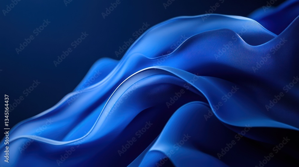Obraz premium Blue fabric waves, dark background, design