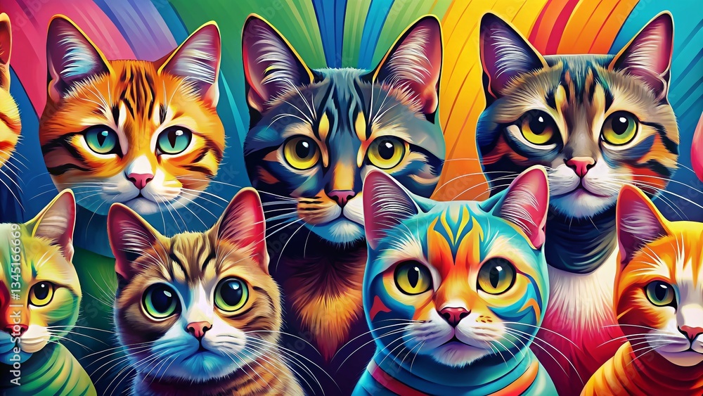 Obraz premium Adorable Easy Cat Face Drawings: Panoramic Collection of Simple Kitten Illustrations for Beginners