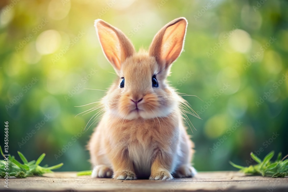 Fototapeta premium Adorable Fluffy Bunny Rabbit, Cute Pet Animal, Candid Shot