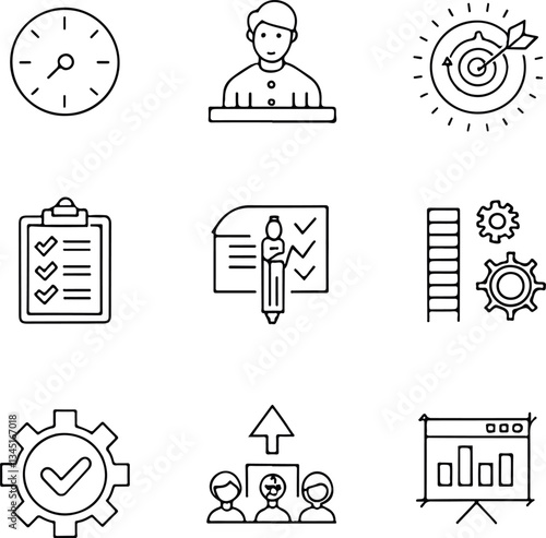 DevOps Agile Scrum Vector Icons Set – Planning Process Development User Actions Editable Stroke