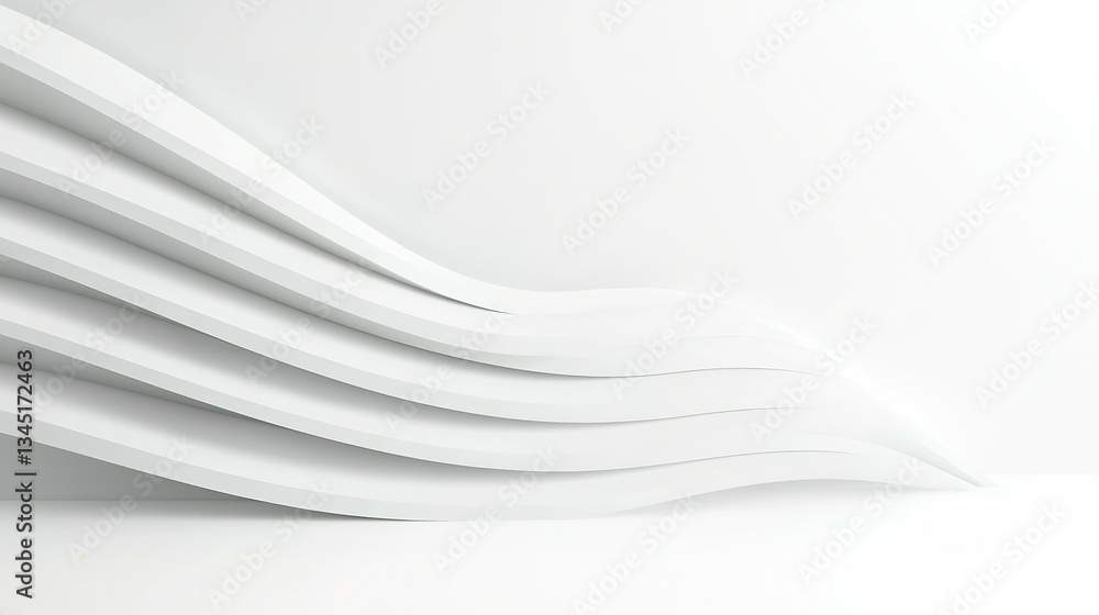 Obraz premium Abstract white layered wavy pattern with architectural interior elements