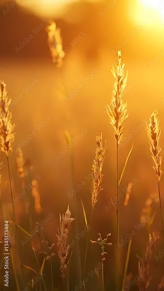 Fototapeta premium Golden Hour Meadow: Sunset Serenity