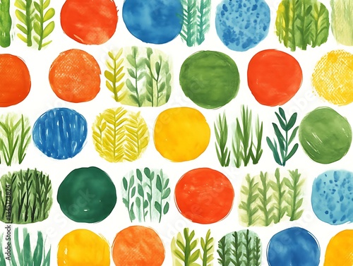 Colorful Watercolor Circles Nature Pattern.