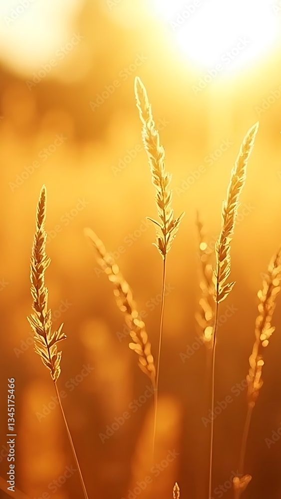Fototapeta premium Golden Hour Meadow: Sunlit Grass, Nature's Warmth