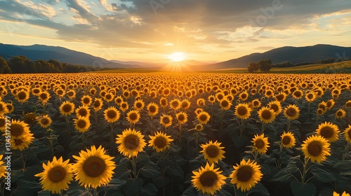 Wallpaper Mural A breathtaking aerial drone view of an endless sunflow Torontodigital.ca
