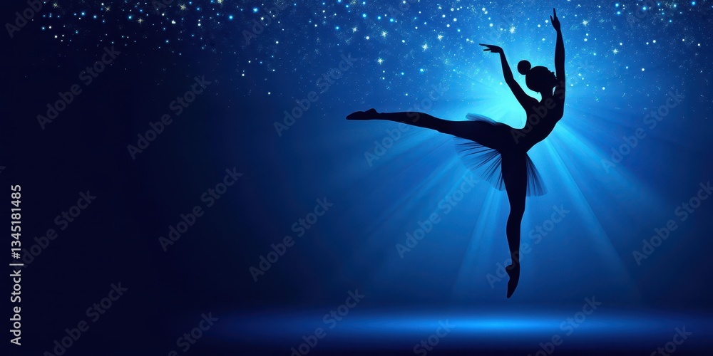 Naklejka premium Silhouette of a ballerina dancing gracefully under a starlit sky