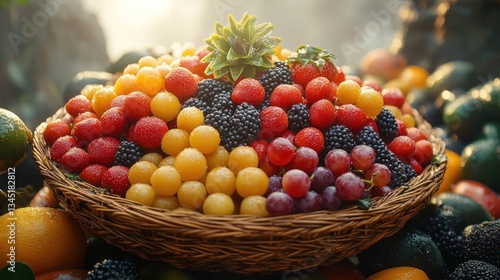 Colorful fruit basket outdoors