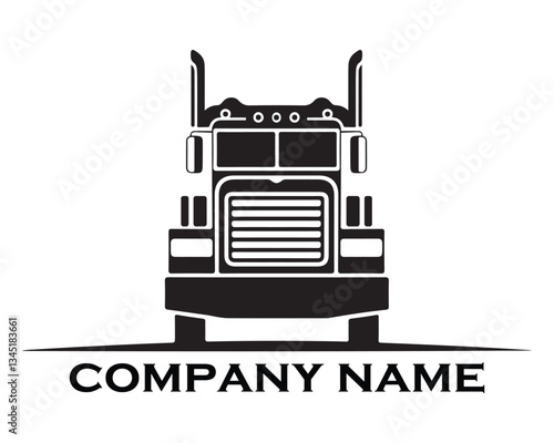 Simple black silhouette of a large truck logo.