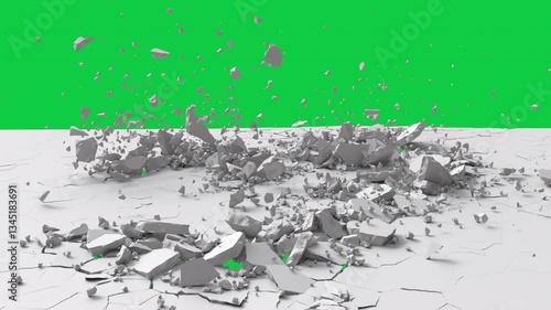 Wallpaper Mural 3D animation of ground destruction on green screen. 3D render of ground destruction isolated on a green background. Torontodigital.ca