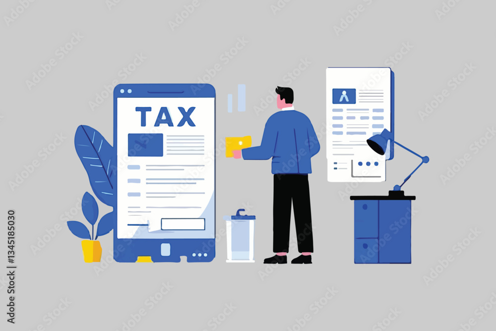 people filling tax form, can use for, landing page, template, ui, web, mobile app, poster, banner, flyer Online tax filing concept, businessman filling tax form documents online vector illustration people filling tax form, can use for, landing page, template, ui, web, mobile app, poster, banner, flyer Online tax filing concept, businessman filling tax form documents online vector illustration