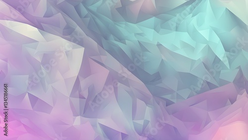 Abstract image featuring a pastel-colored, polygonal landscape soft, dreamy hues.