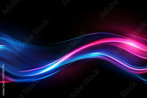 Abstract futuristic background with pink blue glowing neon moving high speed flowing curve wave lines. Data transfer concept Fantastic wallpaper