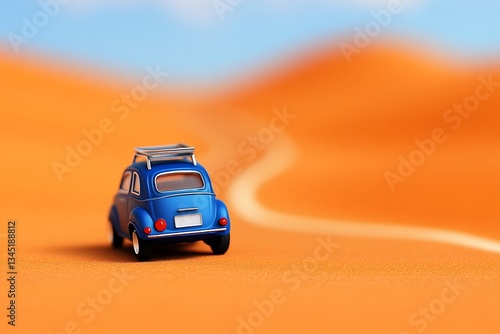 Blue Car Desert Road Trip Adventure.