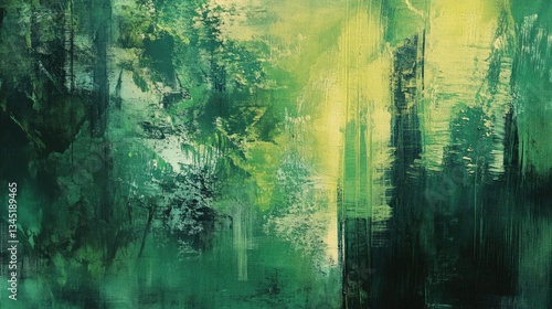 Lush Green Abstract Forest Landscape with Textured Brush Strokes and Vivid Shades of Nature's Palette