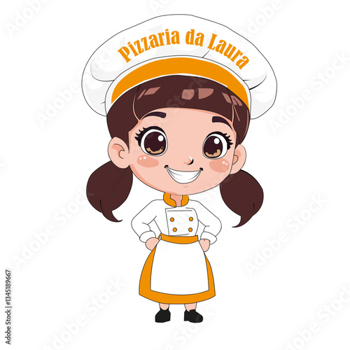Cute kawaii chef girl with a cook hat cartoon character illustration vector design