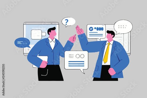 Collaborative Discussion: Two Men with Data, Problem Solving and Idea Exchange. 