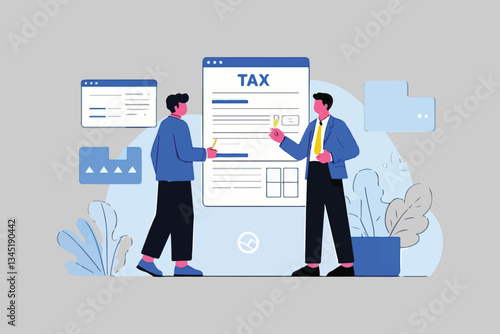 Tax Preparation: Two Men with Documents, Finance and Accounting, Business Concept. 