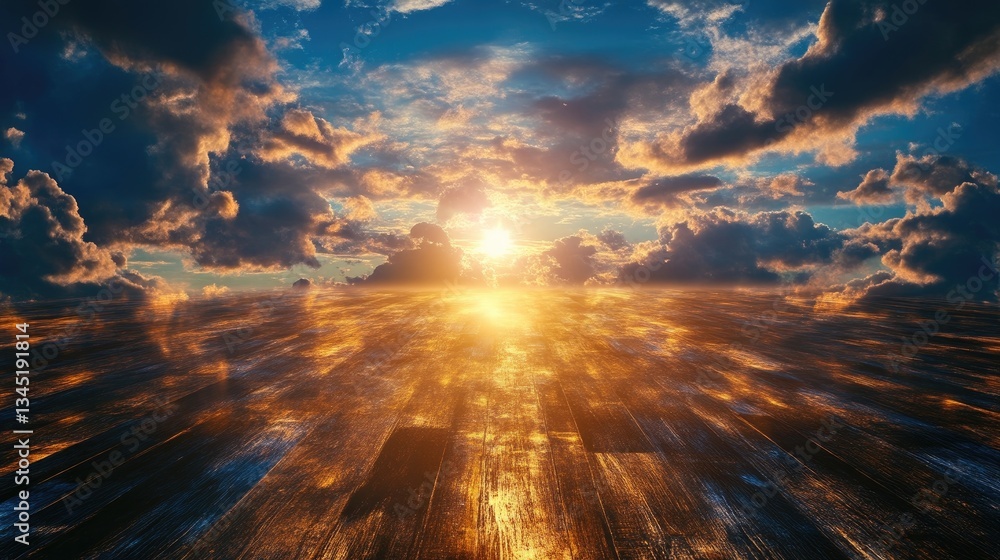Fototapeta premium Dramatic Sunset Over Wooden Floor