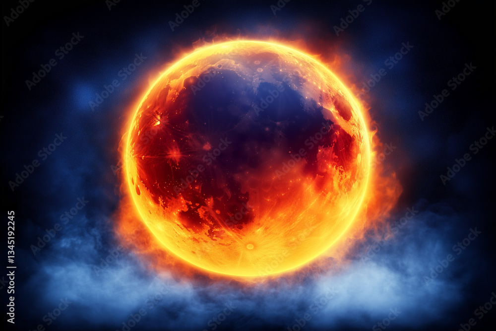 Majestic Sun Against Dark Starry Sky in Solar System with Fiery Glow and Mystical Atmosphere Majestic Sun Against Dark Starry Sky in Solar System with Fiery Glow and Mystical Atmosphere