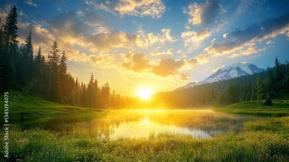 Obraz premium Serene Sunset Over Lake