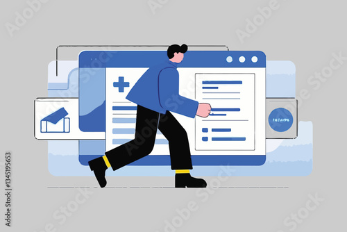Digital Medical Records: Man with Patient Data, Health Information and Technology Concept. 