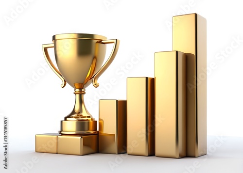 Golden Trophy and Progress Bars: A gleaming gold trophy rests beside rising progress bars, symbolizing achievement and growth in business. The image conveys concepts of success, improvement.