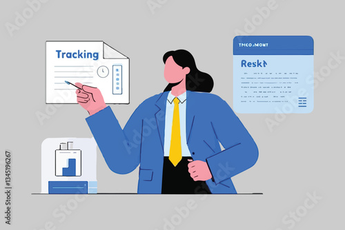 Data Analysis: Woman with Reports, Tracking and Performance Monitoring, Business Concept. 