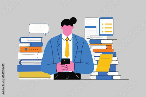 Information Overload: Man with Smartphone, Research and Study, Digital Learning Concept. 