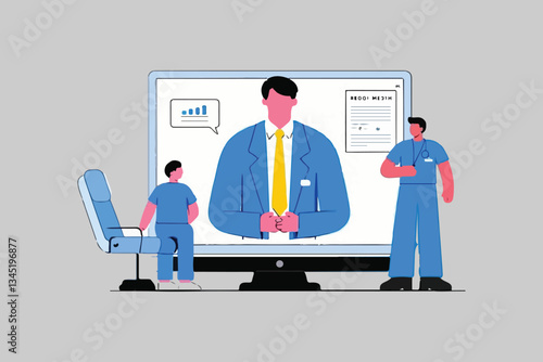 Telemedicine Consultation: Doctor on Screen, Digital Healthcare and Remote Patient Care  