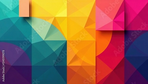 Geometric abstract shapes, vibrant color block design, illustration, modern