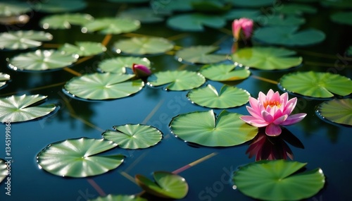Water lilies forming a natural floral pattern across lake's surface, bloom, landscape