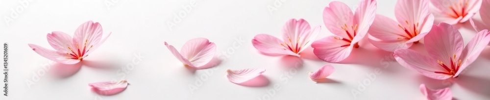 Delicate flower petals unfold on a crisp white surface, simplicity, floral, blooms Delicate flower petals unfold on a crisp white surface, simplicity, floral, blooms