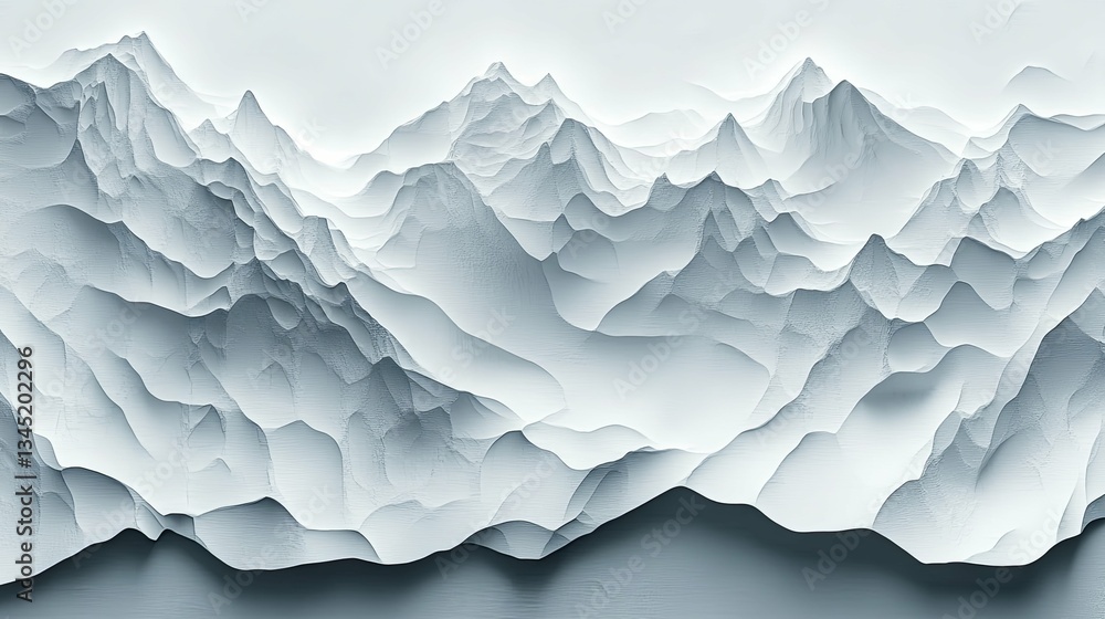 Obraz premium Abstract landscape of mountains and valleys depicted in shades of white