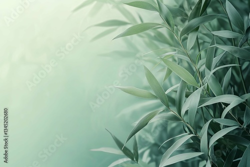 Wallpaper Mural Green leaves on branches with blurred soft green background Torontodigital.ca