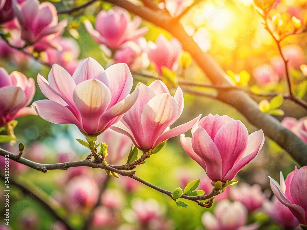 Aerial View of Pink Magnolia Blossoms in Full Bloom Aerial View of Pink Magnolia Blossoms in Full Bloom