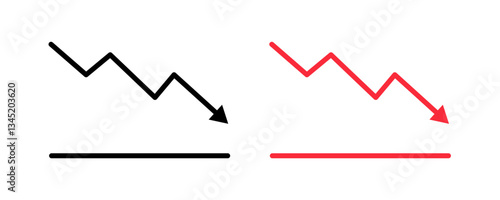 Downtrend or downward arrow graph with arrow showing downward trend. Bear market, bearish trend. Editable line width