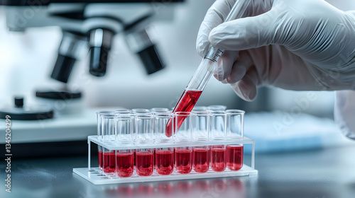 Red Liquid Sample Testing In Laboratory
