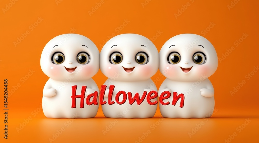 Obraz premium Cute halloween ghost figures on vibrant orange background