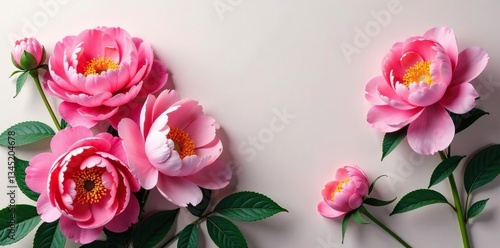 Fototapeta Naklejka Na Ścianę i Meble -  Majestic peonies and hydrangeas in bold colors against a neutral background, contemporary, modern