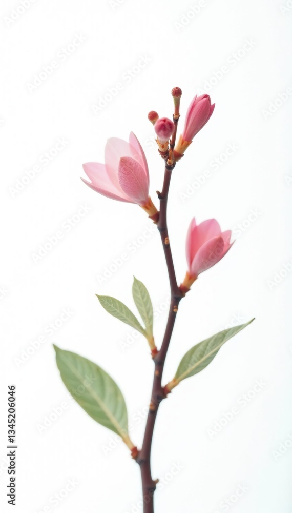 Small delicate branch with small flowers isolated on white background, simple, branch Small delicate branch with small flowers isolated on white background, simple, branch