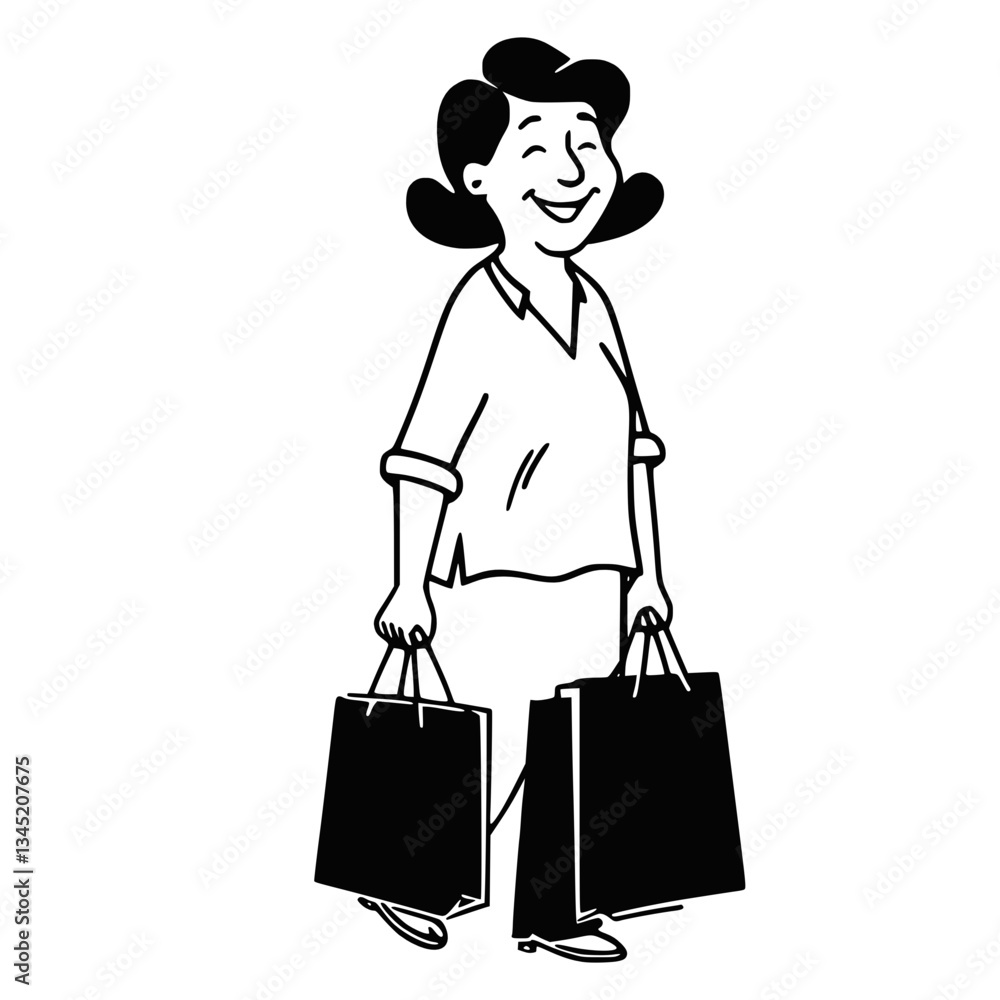 woman with shopping bags notion style illustration woman with shopping bags notion style illustration