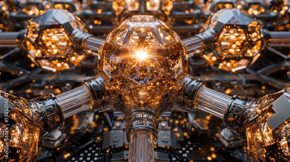 Fototapeta premium Futuristic geometric structure with glowing metallic elements