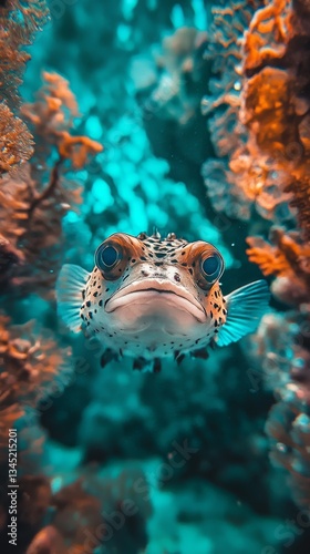Wallpaper Mural A close-up front view of a puffer fish in the ocean Torontodigital.ca