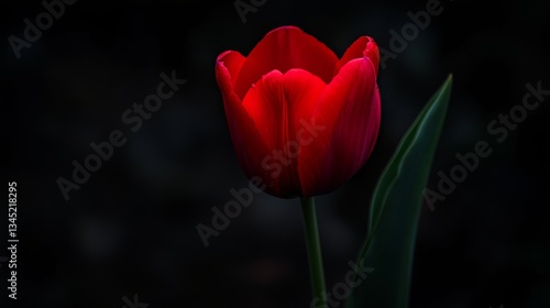 Stunning Red Tulip in Dark Background