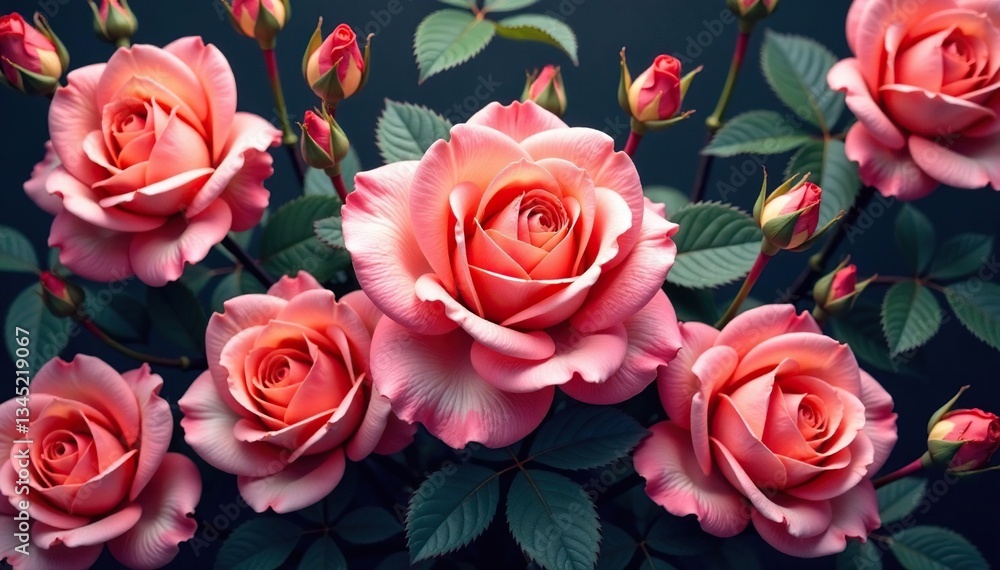 Intricate, blooming roses in a continuous, vibrant print , vintage, classic Intricate, blooming roses in a continuous, vibrant print , vintage, classic