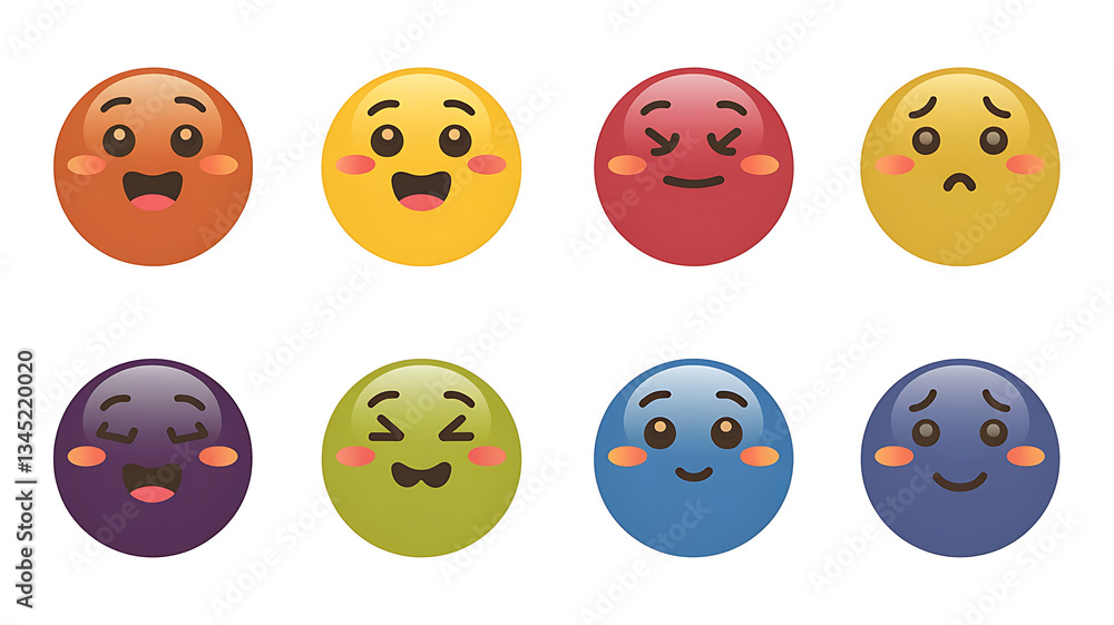 Fototapeta premium Colorful round emoticons with various expressions. 