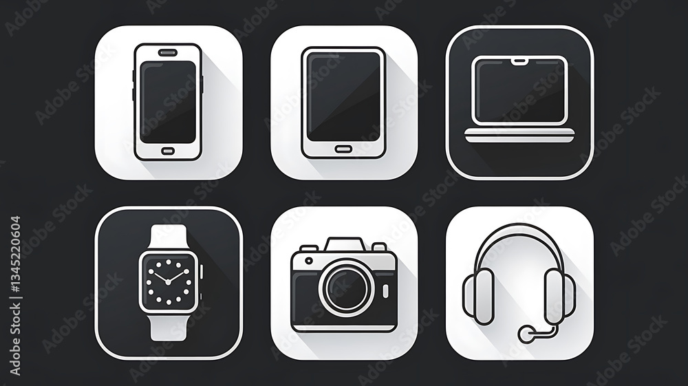 Modern device icons flat design style digital illustration app interface elements Modern device icons flat design style digital illustration app interface elements