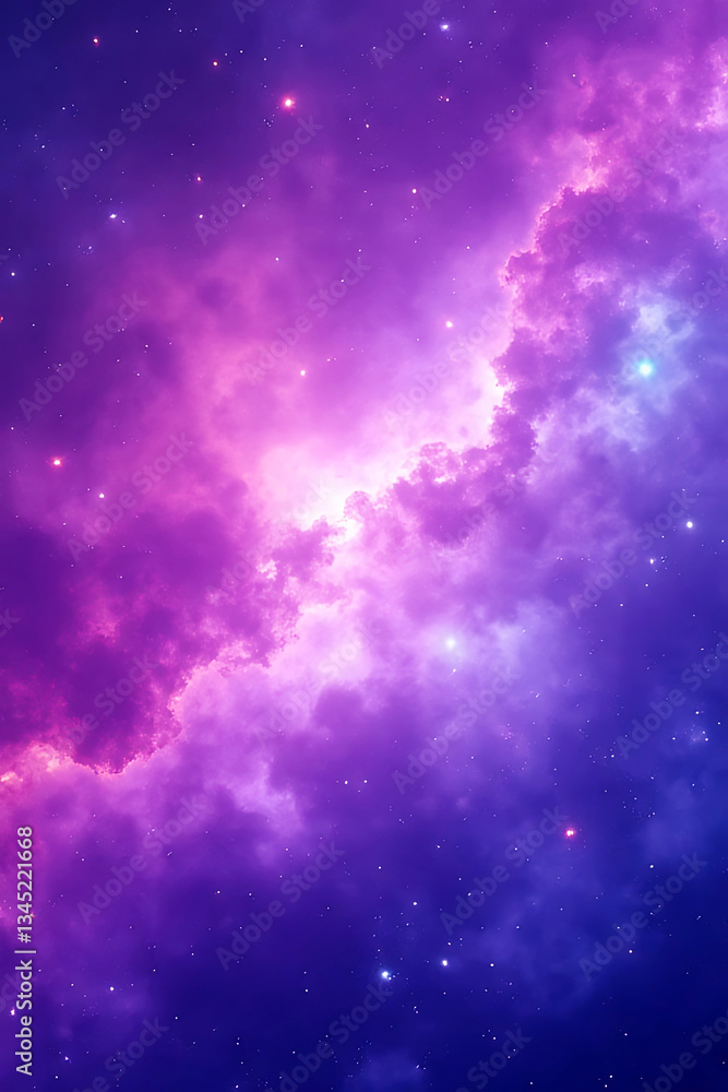 Fototapeta premium Purple and Pink Nebula in Deep Space with Glowing Stars 